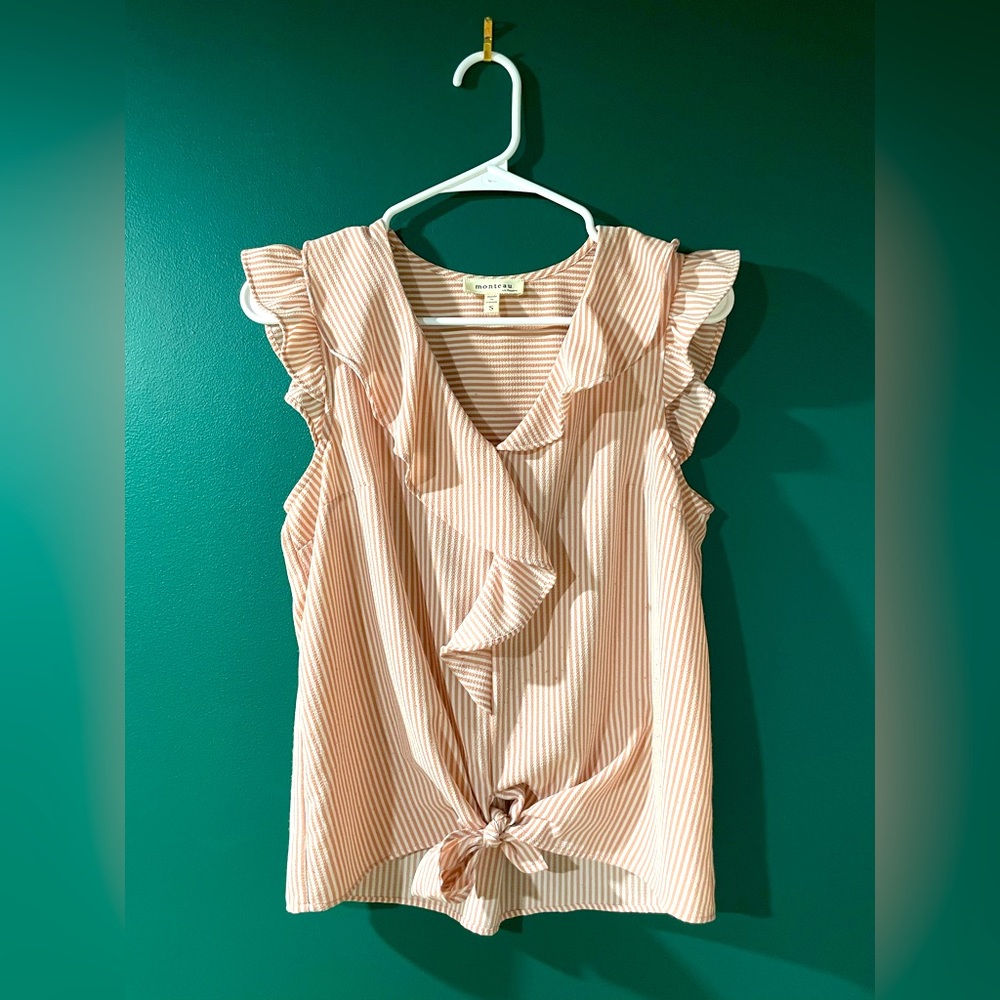 Monteau Tie Front Striped Blouse